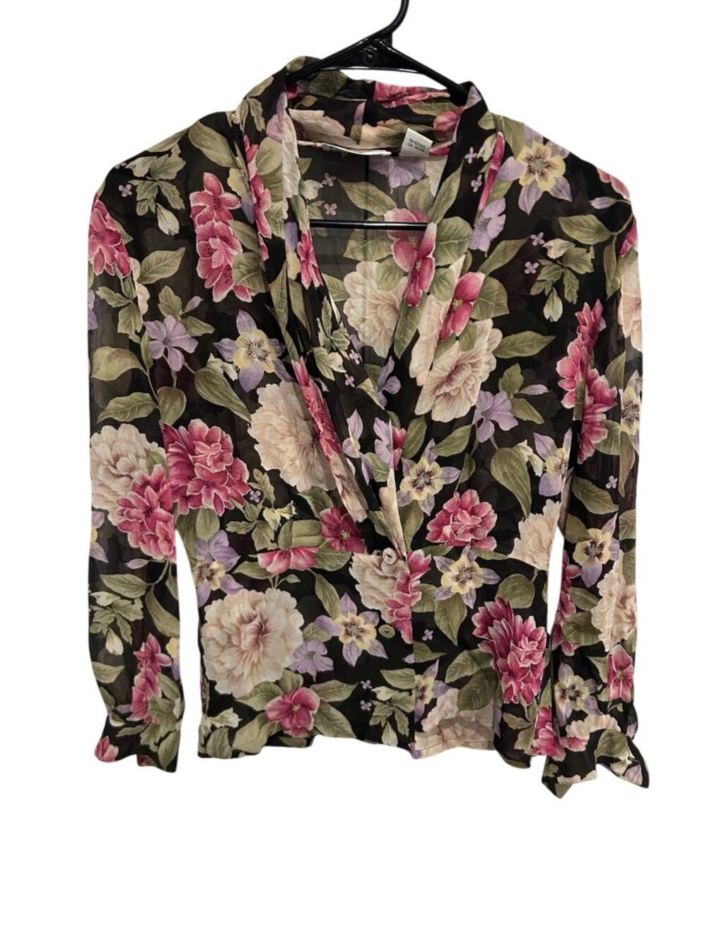 Dana Buchman Petite 4 Floral Silk Wrap Blouse Size 4 Wedding Guest Boho Romantic